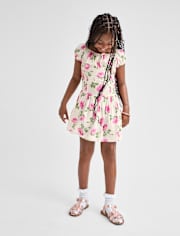 Robe à manches bouffantes smockées à fleurs pour filles