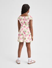Robe à manches bouffantes smockées à fleurs pour filles