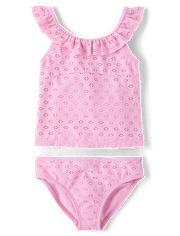 Girls Ruffle Eyelet Tankini Swimsuit
