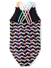 Girls Print Cross Back One Piece Swimsuit