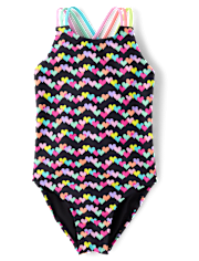 Girls Print Cross Back One Piece Swimsuit