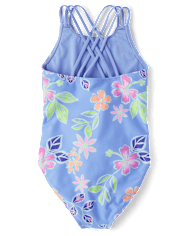Girls Print Cross Back One Piece Swimsuit