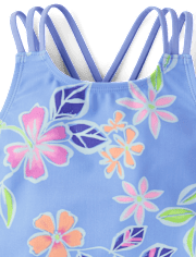 Girls Print Cross Back One Piece Swimsuit