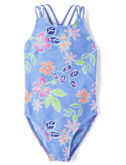 Girls Print Cross Back One Piece Swimsuit