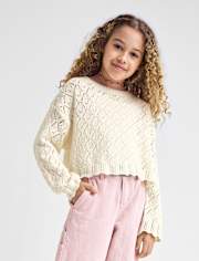 Girls Scalloped Crochet Sweater