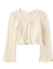 Girls Lettuce Pointelle Cardigan
