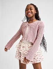 Girls Lettuce Pointelle Cardigan