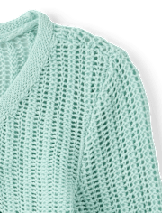 Gilet en maille ajourée couleur laitue pour filles