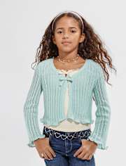 Girls Lettuce Pointelle Cardigan