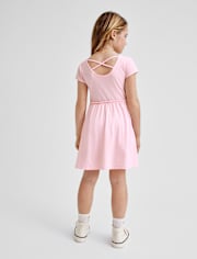 Girls Cross Back Ruffle V-Waist Dress