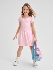Girls Cross Back Ruffle V-Waist Dress