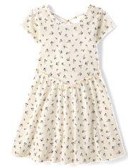 Girls Floral Cross Back Ruffle V-Waist Dress