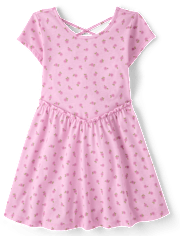 Girls Floral Cross Back Ruffle V-Waist Dress