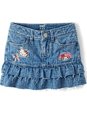 Girls Hello Kitty® And Friends Embroidered Tiered Denim Skort