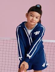 Sweat à capuche zippé en polaire premium Hello Kitty® avec nœud et rayures latérales pour filles