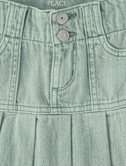 Girls Garment Dyed Denim Pleated Skort