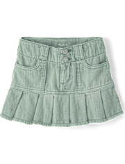 Girls Garment Dyed Denim Pleated Skort