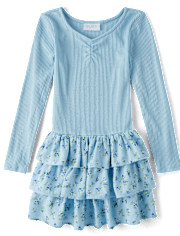 Robe fleurie à volants et taille basse pour fille