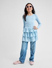 Robe fleurie à volants et taille basse pour fille