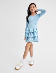 Robe fleurie à volants et taille basse pour fille