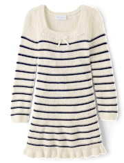 Girls Striped Bow Sweater Dress