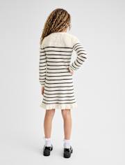 Girls Striped Bow Sweater Dress