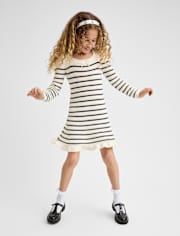 Girls Striped Bow Sweater Dress