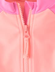 Girls Colorblock Half Zip Rashguard One Piece Swimsuit