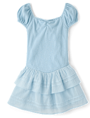 Girls Pleated Tiered V-Waist Dress
