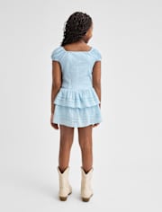 Girls Pleated Tiered V-Waist Dress