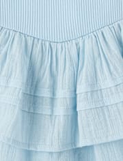 Girls Pleated Tiered V-Waist Dress