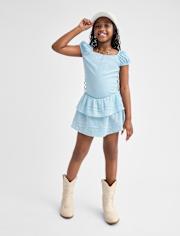 Girls Pleated Tiered V-Waist Dress