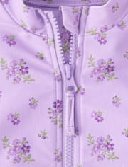 Girls Floral Half Zip Rashguard One Piece Swimsuit