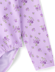 Girls Floral Half Zip Rashguard One Piece Swimsuit