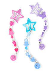 Girls Star Beaded Charm Hair Clip 3-Pack
