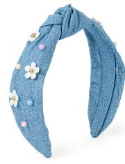 Girls Studded Floral Chambray Top Knot Headband