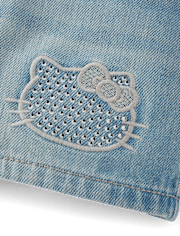 Girls Hello KittyÂ® Rhinestone Denim Shortie Shorts