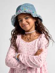 Girls Beaded Denim Bucket Hat