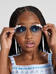 Lunettes de soleil aviateur à fleurs pour filles
