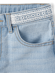 Girls Embroidered Floral Relaxed Denim Midi Shorts