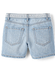 Girls Embroidered Floral Relaxed Denim Midi Shorts