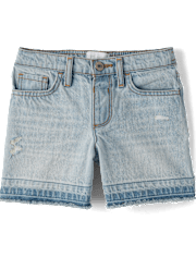 Girls Ripped Relaxed Denim Midi Shorts