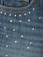 Girls Rhinestone Studded Midi Jean Shorts