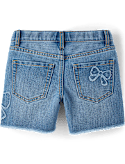 Girls Applique Bow Midi Jean Shorts