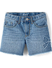 Girls Applique Bow Midi Jean Shorts