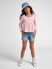 Girls Patch Pocket Relaxed Denim Shortie Shorts