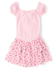 Girls Floral Tiered V-Waist Dress