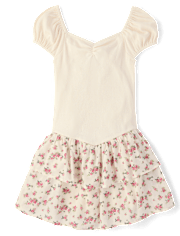 Girls Floral Tiered V-Waist Dress