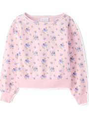Girls Floral Off Shoulder Fleece Sweatshirt