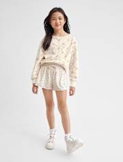 Girls Floral Off Shoulder Fleece Sweatshirt